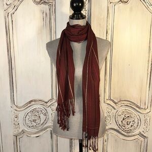 No Tags Lovely Color Combo of Cream Black Cranberry on Deep Brick Ground Scarf